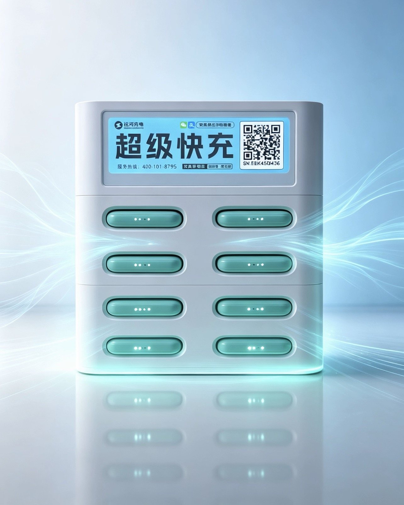 八口带屏共享充电宝机柜渲染图